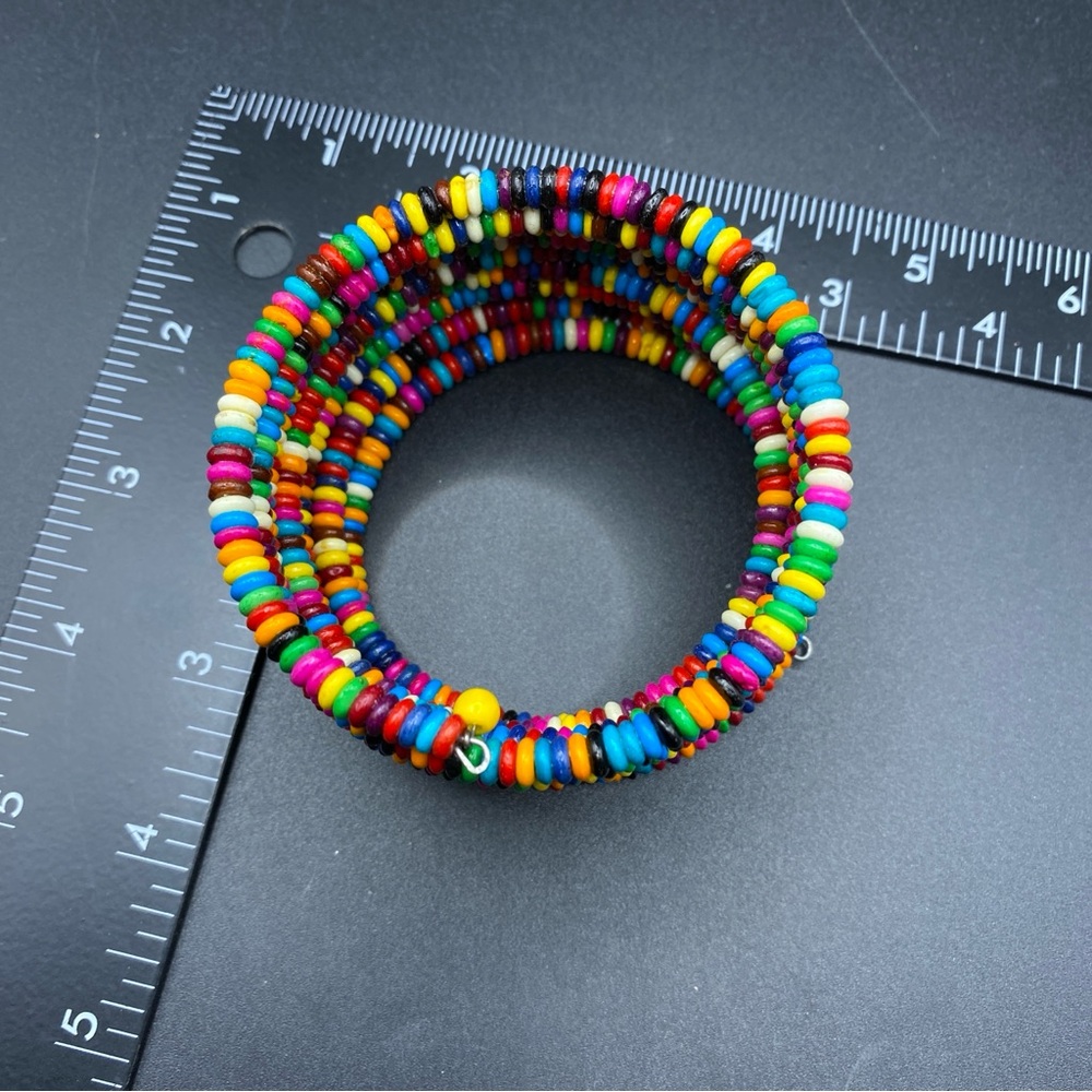 Chunky Colorful Beads Wide Artisan Made Memory Wire Bracelet - Picture 2 of 7